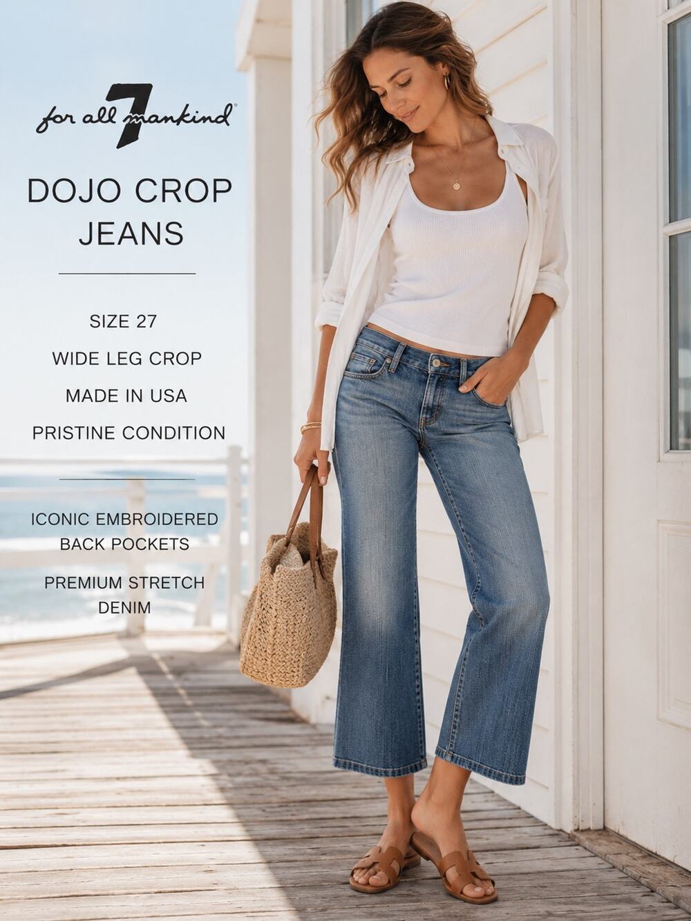 7 For All Mankind Dojo Crop Jeans 27 Wide Leg Cropped Denim Y2K California Cool